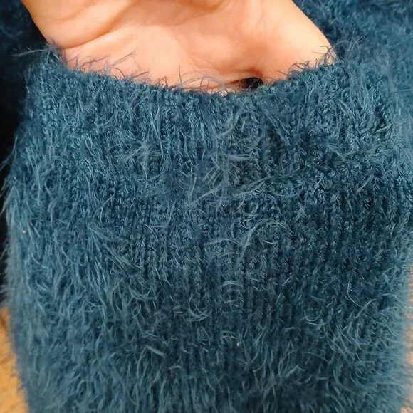 Chelsea & Theodore Teal Eyelash Cardigan Sweater with Pockets XL Open Front - Picture 6 of 7